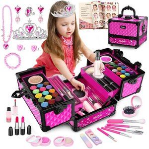 65 Pcs Makeup Kit, Washable Play Makeup Toys Set with Cosmetic Case For Kids